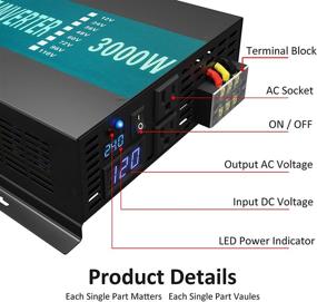 img 2 attached to 🔋 WZRELB RBP300012: Высококачественный 3000W чистый синусоидальный солнечный инвертор - эффективная система постоянного и переменного тока на 12 В 110-120 В.