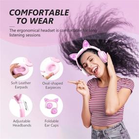 img 2 attached to Pink Cat Ear Bluetooth Headphones for Kids, MindKoo 🐱 Wireless LED Light Up Girls Headphones with Microphone for iPhone/iPad/Kindle/Laptop/PC