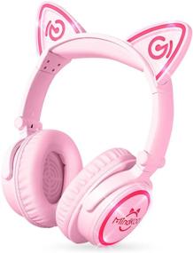 img 4 attached to Pink Cat Ear Bluetooth Headphones for Kids, MindKoo 🐱 Wireless LED Light Up Girls Headphones with Microphone for iPhone/iPad/Kindle/Laptop/PC