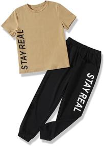 img 4 attached to Trendy Boys Clothes Set: Letter 👕 Graphic Top & Joggers for Stylish Toddlers (6-9T)