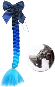 img 4 attached to 🏍️ Motorcycle Bike Helmet Hair Pigtails: Gradient Ramp, Braids, and Ponytail Set with Suction Cup, Bowknot - Ombre Black to Blue (24inch) + Free Bracelet