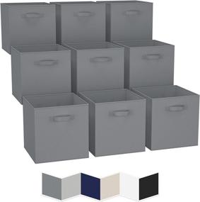 img 4 attached to 📦 Set of 9 13x13 Large Storage Cubes in Grey - Fabric Bins with Dual Handles, Ideal for Home and Office Organization, Foldable Cube Baskets for Closet Shelves, Efficient Closet Organizers and Storage Boxes