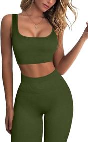 img 4 attached to 🏋️ FAFOFA Ribbed Women's Workout Sets - 2 Piece Seamless Sport Bra with High Waist Yoga Leggings