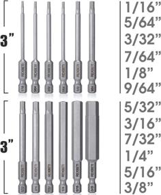 img 2 attached to REXBETI 12 Piece Hex Head Allen Wrench Screwdriver Bit Set, 1/4 Inch Hex Shank S2 Steel Magnetic Drill Bits, 3 Inch Long, 1/16-3/8 Inch