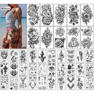 💐 metuu 40 sheets large waterproof temporary tattoos - black peony rose flowers for women: long lasting 3d girls arm, hand, collarbone, leg tattoo stickers - perfect gift or decoration! (includes 10 large & 30 tiny) logo