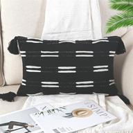 sungea farmhouse black and white lumbar pillow cover | tribal tufted with tassel cotton woven cushion for sofa couch living room car | 12 x 20 decorative throw pillow case | accent neutral collection logo