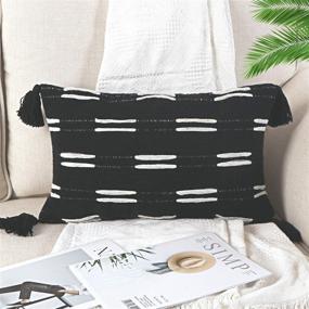 img 4 attached to Sungea Farmhouse Black and White Lumbar Pillow Cover | Tribal Tufted with Tassel Cotton Woven Cushion for Sofa Couch Living Room Car | 12 x 20 Decorative Throw Pillow Case | Accent Neutral Collection