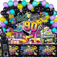 🎉 throwback vibes: complete 80s 90s party bundle with inflatable boombox, mobile phone, backdrop, tablecloth, and 95 balloons for a hip hop party (90s style) logo