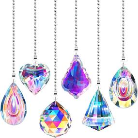 img 4 attached to ✨ Rainbow Crystal Ceiling Fan Pull Chain Set - 6 Piece Extension Bundle with Connector for Bathroom Toilet Light, Ceiling Light, and Fan