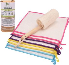 img 4 attached to 🧽 Bamboo Dishcloths for Kitchen (9 pcs, 7x9 in) + Loofah Dish Scrub Brush: Super Absorbent, Odor Free, Zero Waste!