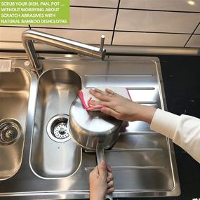 img 1 attached to 🧽 Bamboo Dishcloths for Kitchen (9 pcs, 7x9 in) + Loofah Dish Scrub Brush: Super Absorbent, Odor Free, Zero Waste!