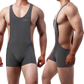 img 2 attached to 🔥 YUFEIDA Men's Breathable Mesh Athletic Supporters Bodysuit for Wrestling Leotard - Stretchy Base Layers Boxer Singlet