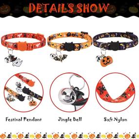 img 2 attached to 🐱 EXPAWLORER Halloween Cat Collar Breakaway - 3 Pack Soft Adjustable Collars with Bells & Pendant, Cats and Kittens, Thermal Transfer Printing
