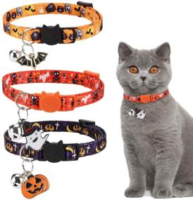 img 4 attached to 🐱 EXPAWLORER Halloween Cat Collar Breakaway - 3 Pack Soft Adjustable Collars with Bells & Pendant, Cats and Kittens, Thermal Transfer Printing