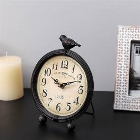 img 1 attached to 🕊️ NIKKY HOME Vintage Cottage Metal Table Clock with Bird, 6.8x2x8.5 inches, Black - Stylish Décor Accent