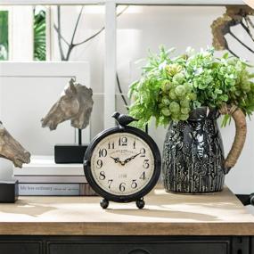 img 2 attached to 🕊️ NIKKY HOME Vintage Cottage Metal Table Clock with Bird, 6.8x2x8.5 inches, Black - Stylish Décor Accent