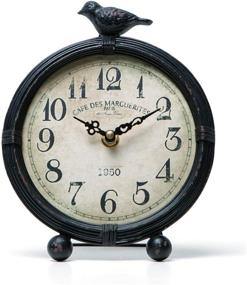 img 4 attached to 🕊️ NIKKY HOME Vintage Cottage Metal Table Clock with Bird, 6.8x2x8.5 inches, Black - Stylish Décor Accent
