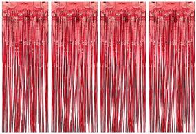 img 4 attached to Livder 4 Pack 3.2x9.8 Feet Shimmering Metallic Foil Glitter Fringe Curtains - Perfect for Birthday, Wedding, Christmas Photo Backdrops, Props, and Party Decorations (Red)