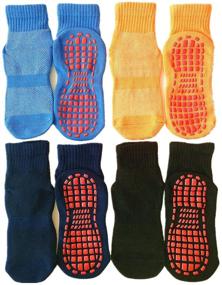 img 4 attached to 🧦 4-Pack Non-Slip Trampoline Socks for Kids - Grippy Anti-Skid Floor Socks for Exercises, Gym, Yoga, and Pilates by Leeshow