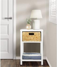 img 3 attached to 🪑 mDesign Side End Table Storage Nightstand - Stylish White/Bamboo Furniture Unit with Sturdy Wood Frame and Water Hyacinth Woven Pull Out Basket Bin for Living Room, Bedroom, Hallway, Entryway - 1 Drawer Included