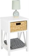 🪑 mdesign side end table storage nightstand - stylish white/bamboo furniture unit with sturdy wood frame and water hyacinth woven pull out basket bin for living room, bedroom, hallway, entryway - 1 drawer included logo