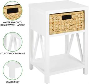 img 2 attached to 🪑 mDesign Side End Table Storage Nightstand - Stylish White/Bamboo Furniture Unit with Sturdy Wood Frame and Water Hyacinth Woven Pull Out Basket Bin for Living Room, Bedroom, Hallway, Entryway - 1 Drawer Included