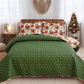 img 3 attached to 🎄 Christmas Floral Bedspreads Set: Full/Queen Size Lightweight Bedding, 3Pcs Quilts & Reversible Coverlet with 2 Pillow Shams