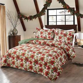 img 2 attached to 🎄 Christmas Floral Bedspreads Set: Full/Queen Size Lightweight Bedding, 3Pcs Quilts & Reversible Coverlet with 2 Pillow Shams