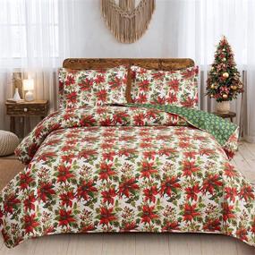 img 4 attached to 🎄 Christmas Floral Bedspreads Set: Full/Queen Size Lightweight Bedding, 3Pcs Quilts & Reversible Coverlet with 2 Pillow Shams