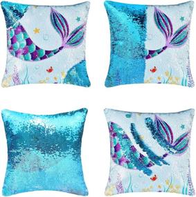 img 3 attached to 🧜 WERNNSAI Mermaid Pillow with Insert - Gorgeous 16x16 Inch Blue Sequins Throw Pillow for Home Decor, Sofa, Bed, Office - Perfect Birthday or Christmas Gift