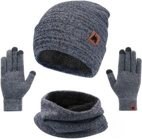 img 4 attached to Winter Hat, Scarf, and Glove Set for Women 🧣 - Mysuntown 3-Piece Beanie, Neck Warmer, and Touchscreen Gloves for Men