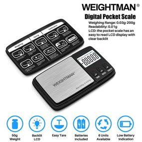 img 2 attached to Weightman Digital Pocket Scale 200g x 0.01g - Precise Grams and Ounces Measurement, Tare Function, Large LCD - Battery Included