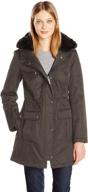 kensie women's parka jacket with adjustable waist and removable faux fur collar logo