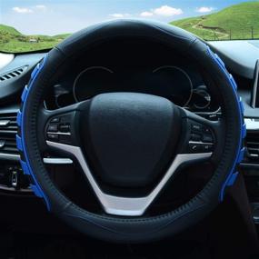 img 3 attached to 🚗 Universal Breathable PU Leather Car Steering Wheel Cover - 15 inch, Anti-Slip, Durable, Suitable for Car Truck SUV - Ideal for Men and Women (Blue)