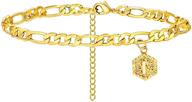 women's gold initial bracelet: 4mm figaro cuban chain bracelets with personalized letters for teen girls - 26 alphabet letter ankle bracelet with extension: stylish jewelry logo