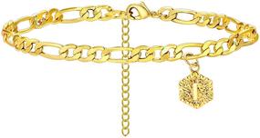 img 4 attached to Women's Gold Initial Bracelet: 4mm Figaro Cuban Chain Bracelets with Personalized Letters for Teen Girls - 26 Alphabet Letter Ankle Bracelet with Extension: Stylish Jewelry