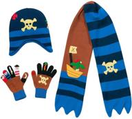 kidorable boys pirate hat/scarf/glove set - brown knit with crossbones and cutlass logo