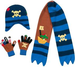 img 1 attached to Kidorable Boys Pirate Hat/Scarf/Glove Set - Brown Knit with Crossbones and Cutlass