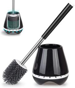 img 4 attached to Stylish and Durable MEXERRIS Toilet Brush and Holder Set with Soft Silicone Bristles - Ideal Bathroom Storage Solution with Tweezers (Black)