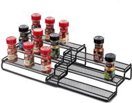 🔲 black modern pantry kitchen countertop spice rack organizer - expandable 3 tier shelf stand with 3 step design - adjustable from 12 to 24 inches logo