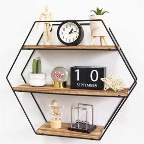 img 4 attached to 🔲 Floating Hexagon Rustic Farmhouse Shelves: Wall-Mounted Hanging Shelf for Stylish Wall Decor and Organized Storage in Living Room, Bedroom, Bathroom, and Kitchen - Metal Bracket and Reclaimed Natural Wood Design