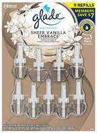 🌼 glade plugins scented oil warmers sheer vanilla embrace essential oil infused wall plugin, 6.39 ounce, pack of 9 refills logo