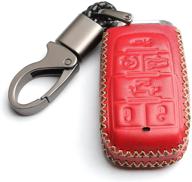 wfmj leather for dodge ram 1500 2019 2020 2021 2022 remote 6 buttons key fob case keychain cover chain (red) logo