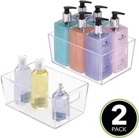 img 3 attached to Clear Plastic Organizer Storage Bins for Small Hand Soaps, Body Wash, Shampoos, Makeup, Hand Towels, Hair Accessories, Body Spray - 2 Pack, Modern Bathroom Design