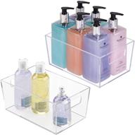 clear plastic organizer storage bins for small hand soaps, body wash, shampoos, makeup, hand towels, hair accessories, body spray - 2 pack, modern bathroom design логотип