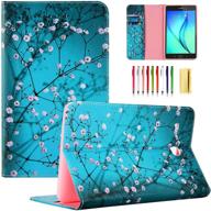 📱 uucovers t377 tablet case for samsung galaxy tab e 8.0 inch 2016 model (sm-t377a/t377v/t377p/t375/t378) - pu leather folio stand wallet soft tpu back shockproof cover with card pocket, pear flower pattern in blue logo