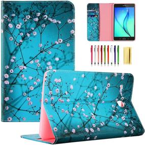 img 4 attached to 📱 UUcovers T377 Tablet Case for Samsung Galaxy Tab E 8.0 Inch 2016 Model (SM-T377A/T377V/T377P/T375/T378) - PU Leather Folio Stand Wallet Soft TPU Back Shockproof Cover with Card Pocket, Pear Flower Pattern in Blue