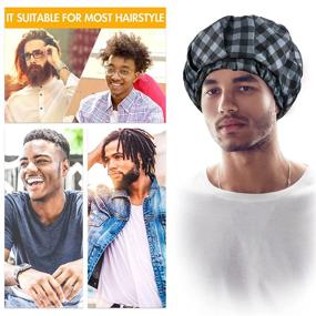 img 2 attached to 💦 Kenllas Gray Large Waterproof Shower Cap for Men - Reusable Adjustable Bath Cap for Dreadlock Braids Curly Hair: Ultimate Protection