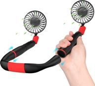 ynd portable neck fan: hand-free mini personal fan with dual wind head and lcd display for outdoor travel and sports – black red логотип