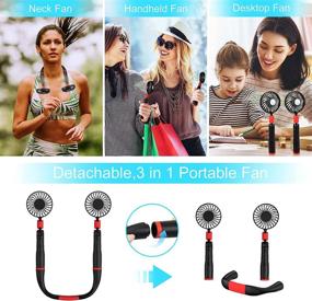 img 2 attached to YND Portable Neck Fan: Hand-Free Mini Personal Fan with Dual Wind Head and LCD Display for Outdoor Travel and Sports – Black Red